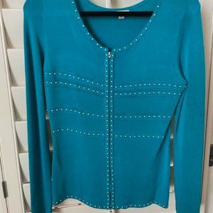 Teal blue Cach'e embellished top